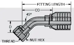 JIC 37° Swivel Female Stem 45° Bent Tube Short Drop - 1W