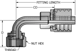 Swivel Female Flat Face O-Ring Seal Stem 90° Short Drop