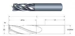 5 - FLUTE, STANDARD LENGTH, CORNER RADIUS, VARIABLE HELIX