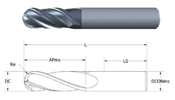 4 -FLUTE, STANDARD LENGTH, BALL END, VARIABLE HELIX