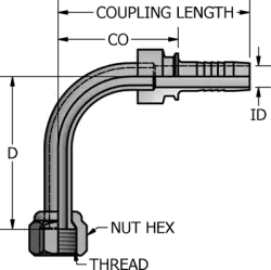 JIC 37° Swivel Female Stem 90° Bent Tube Long Drop