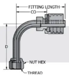 JIC 37° Swivel Female Stem 90° Bent Tube Long Drop