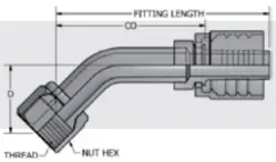 JIC 37° Swivel Female Stem 45° Bent Tube Long Drop