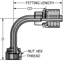 Swivel Female Flat Face O-Ring Seal Stem 90° Long Drop